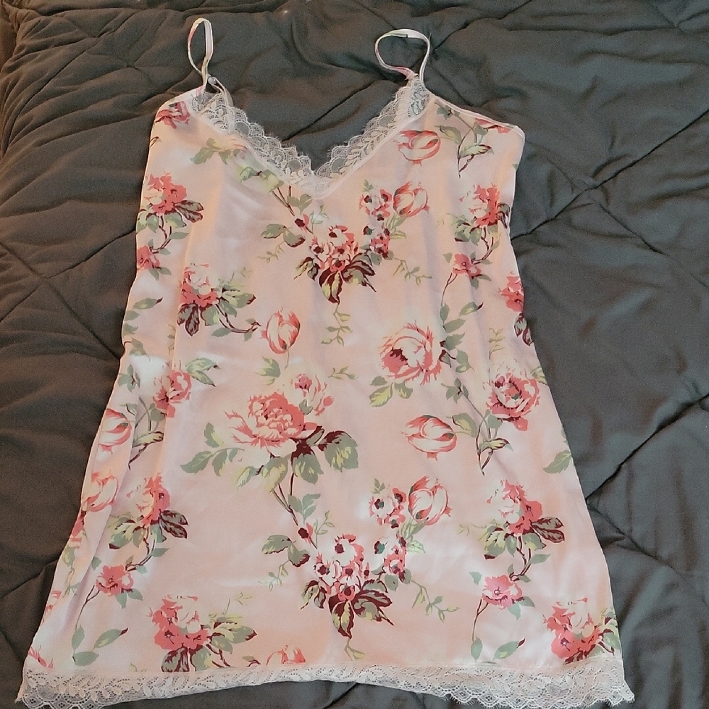 Pur Floral Lace Trim Chemise - Pink and White